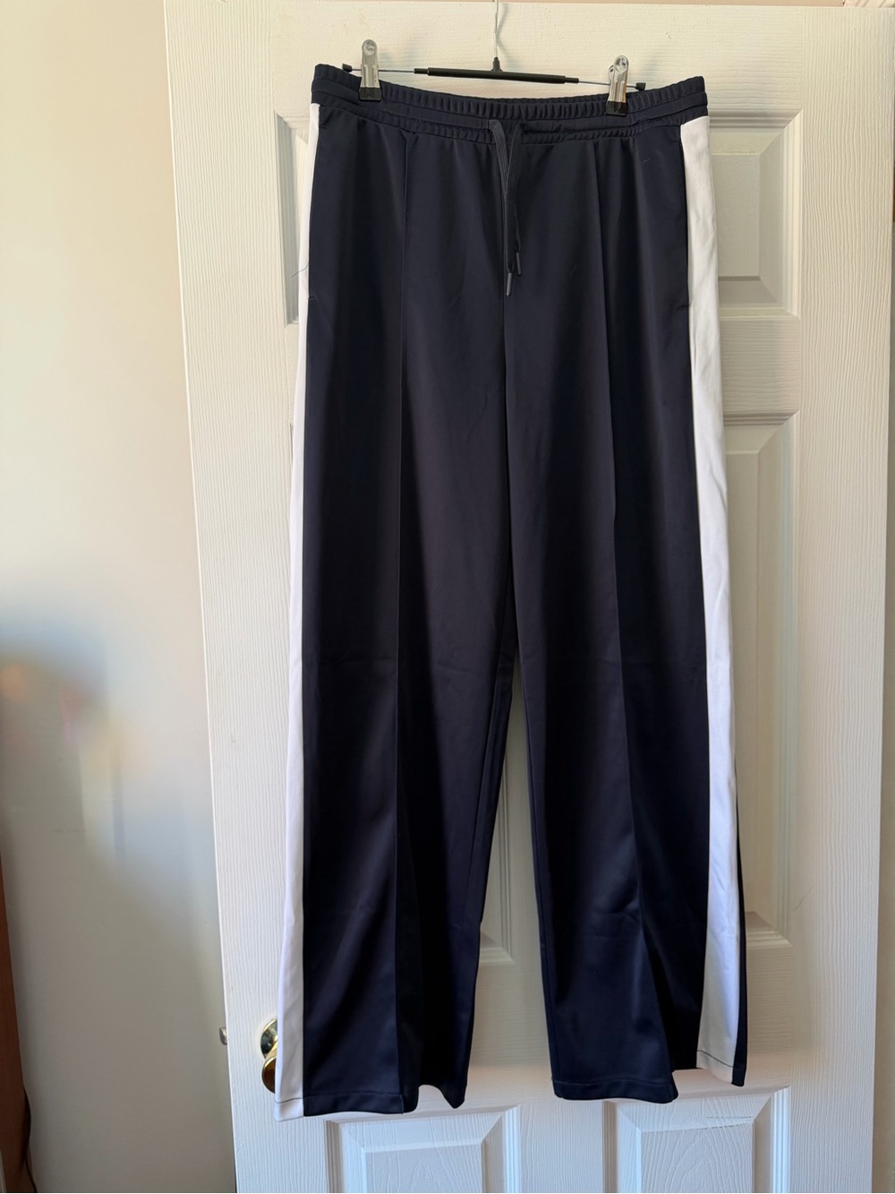 H&M Navy Wide Track Pants with White Side Stripes